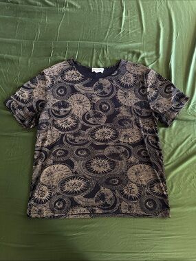 Vintage 90s Frazier Lawrence Celestial Sun Moon Star Chart Top - M